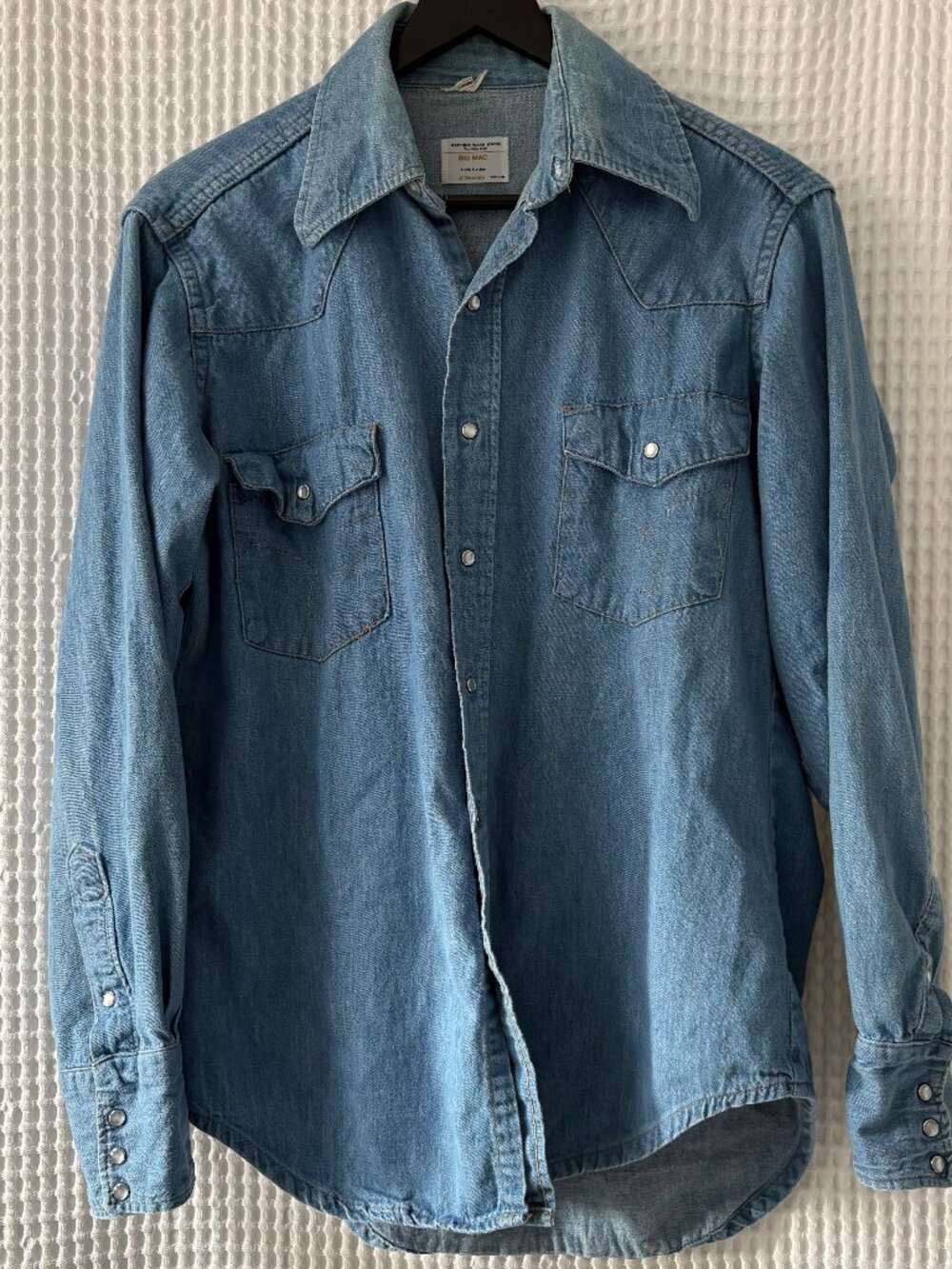 Vintage JCPenney Big Mac Western style pearl snap men's denim shirt size large